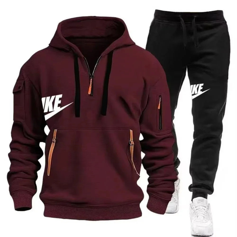 2026 New men's autumn and winter suit zipper hoodie + trousers suit casual men's sportswear