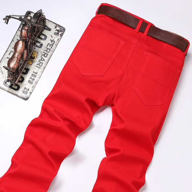 White Jeans Mens Fashion Straight Elastic Cotton Denim Pants Spring Autumn Business Casual Trousers