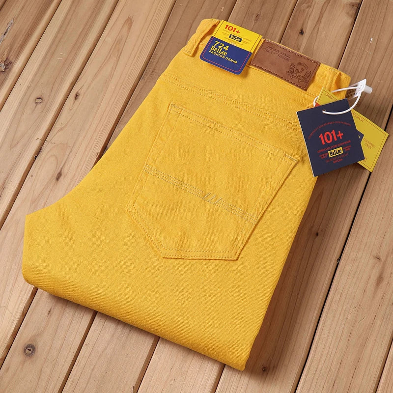 White Jeans Mens Fashion Straight Elastic Cotton Denim Pants Spring Autumn Business Casual Trousers