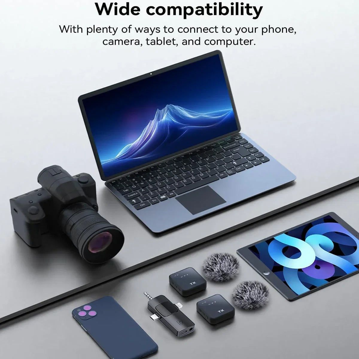 Wireless lavalier microphone for iPhone, camera, Android, reverb video recording, podcast noise reduction clip on microphone