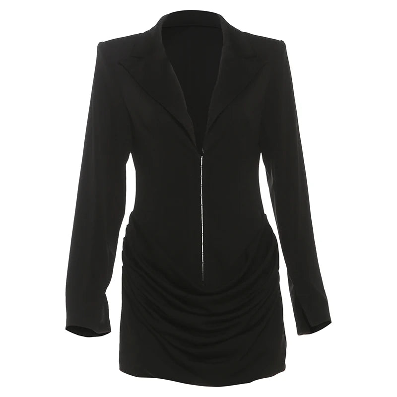 Nibber Women's Sexy V-Neck Mini Dress Long Sleeve Ruched Hidden Button Fashion