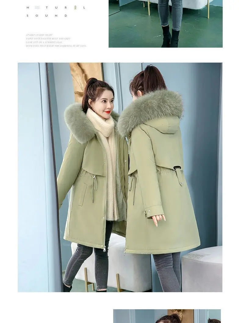 2023 Oversized 6XL Female Parka Winter New Loose Wool Liner Jacket Women's Thick Hooded Coat Ladies Warm Padded Long Snow Parkas - trendingshoping.com