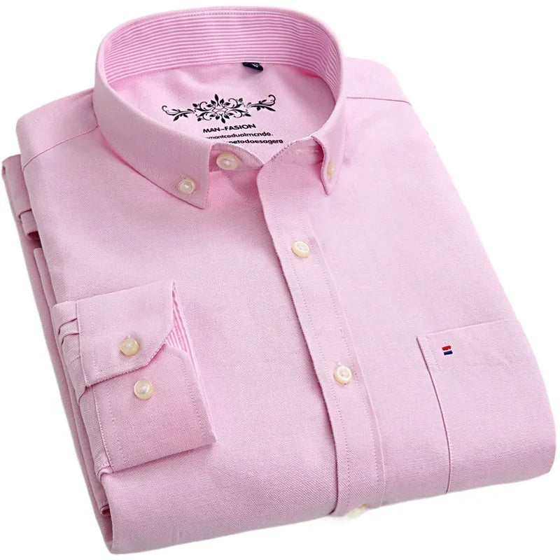 Men's Slim Fit Long Sleeve Shirt – Formal Plain Cotton Shirt with Single Pocket, Soft Plaid Office & Designer Tops"