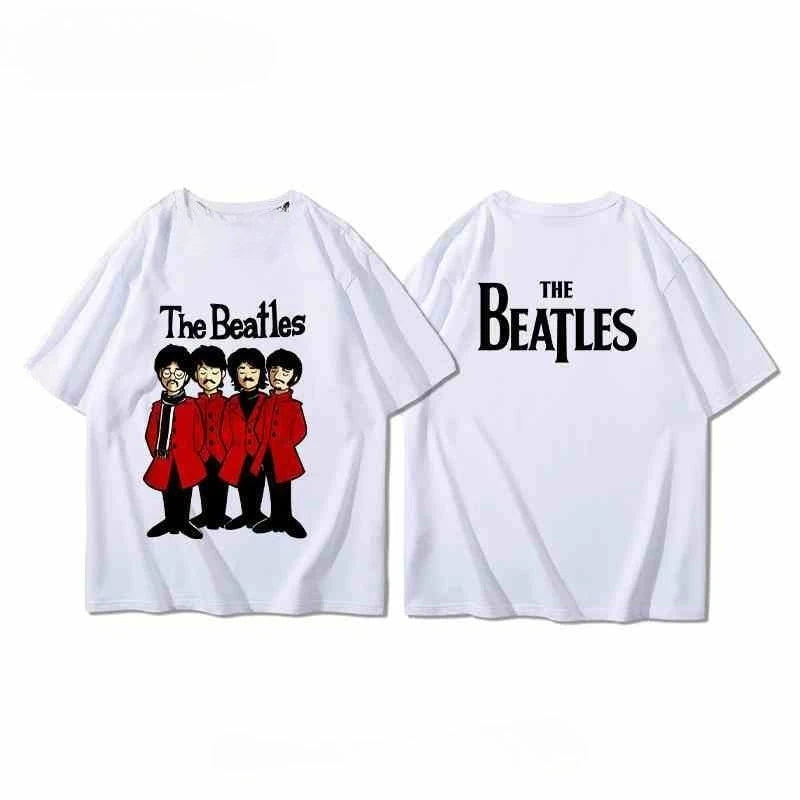 The Beatles T-shirts for Men and Women in Summer, Pure Cotton, European and American Rock, Loose and Casual, Half-sleeved Trend