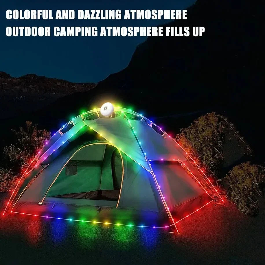 Solar Outdoor Camping Light 10 Meter String Light RGB LED Tent Atmosphere Light With Hook