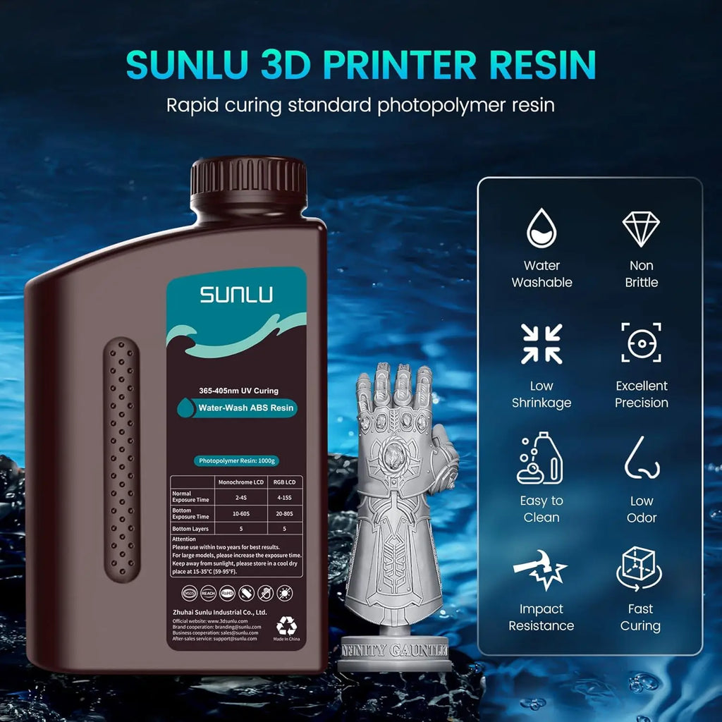 SUNLU ABS-Like 3D Printer Resin – 405nm Rapid UV-Curing, Water Washable, 1000g Bottle