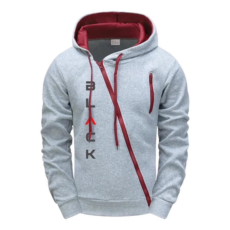 Men’s Tracksuit Set 2025 Black – Zipper Hoodie Jacket, Letter Print Jogger Sweatpants, Autumn Winter Casual Wear