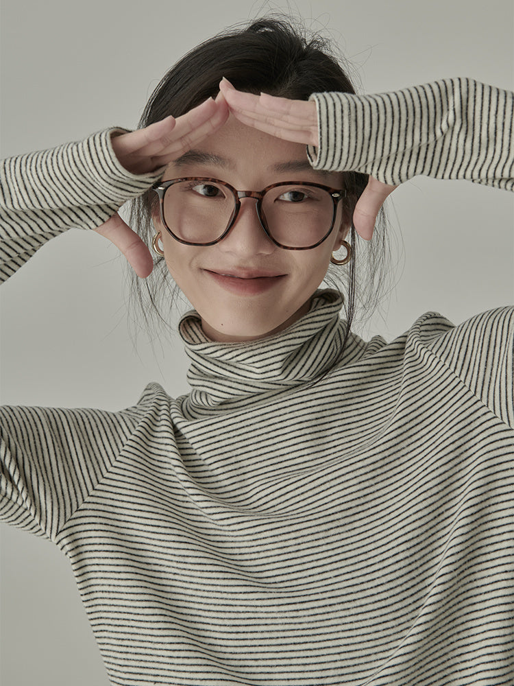Striped T-shirts Women Spring Cozy Long Sleeved All-match Daily Elegant Classic Turtleneck Tops Hot Sales Korean Style Clothing