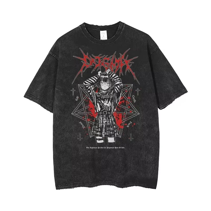 Gothic Anime Printed T-Shirt Men's - Oversized Punk Streetwear Vintage Tee