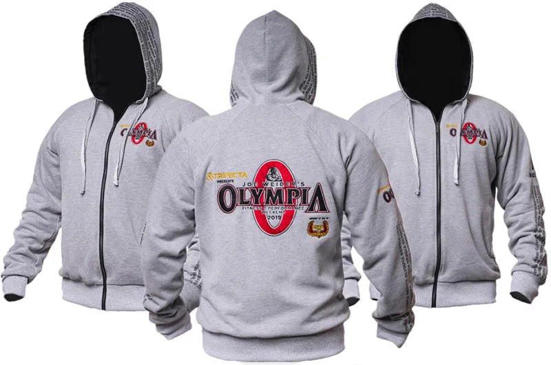 2026 New OLYMPIA Men Gyms Hoodies Gyms Fitness Bodybuilding Sweatshirt Pullover Sportswear Male Workout Hooded Jacket Clothing