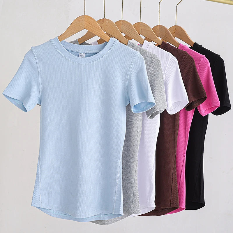 Women’s Slim-Fit Yoga T-Shirt - Short Sleeve Seamless Top for Pilates & Gym