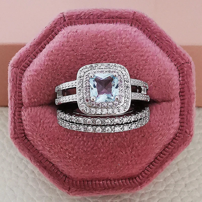 2025 Trend New Rose Gold Color silver color bride Engagement Wedding Ring Set of for Women Christmas Gift Dating Jewelry R4955 - trendingshoping.com