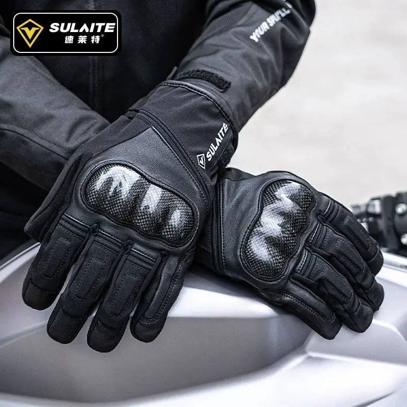 Waterproof Winter Motorcycle Gloves Genuine Goatskin Leather Warm Touch Screen