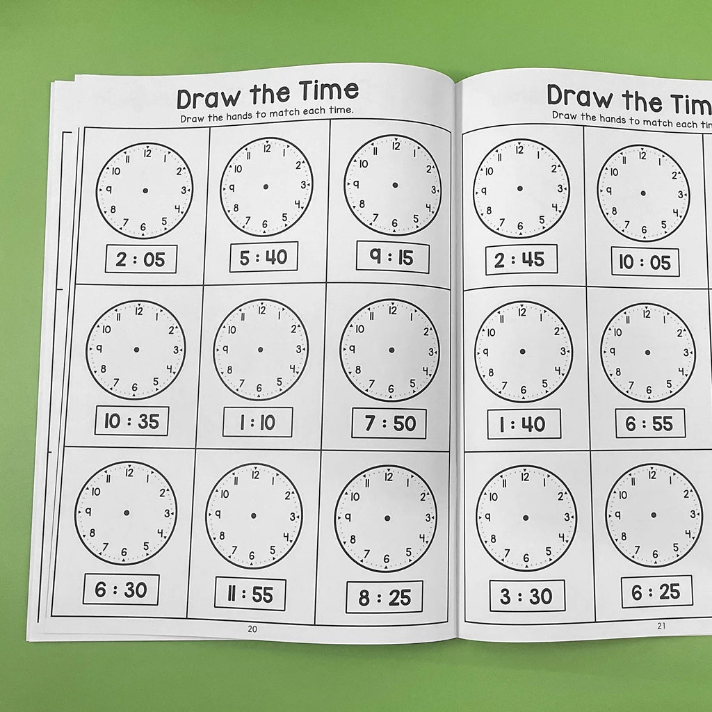 Telling the Time Practice Reading Clocks Workbook Clocks, Hours, Quarter Hours, Five Minutes, Minutes, Digital and Analog Clocks