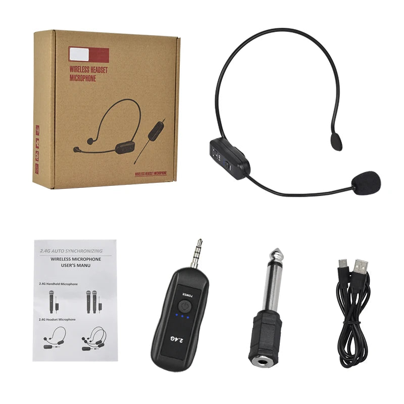 2.4GHz Wireless Lavalier Microphone Head-mounted Microphone Set with Receiver for Amplifier Voice Speaker Teaching Tour Guide