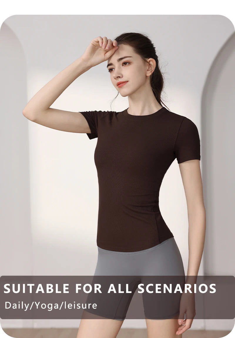 Women’s Slim-Fit Yoga T-Shirt - Short Sleeve Seamless Top for Pilates & Gym