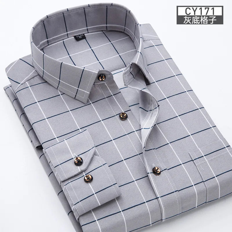Men's Slim Fit Long-Sleeve Printed Shirt - Non-Iron Breathable Business Casual