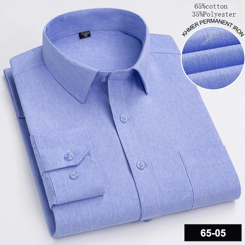 Men's Slim Fit Long Sleeve Shirt – Formal Plain Cotton Shirt with Single Pocket, Soft Plaid Office & Designer Tops"