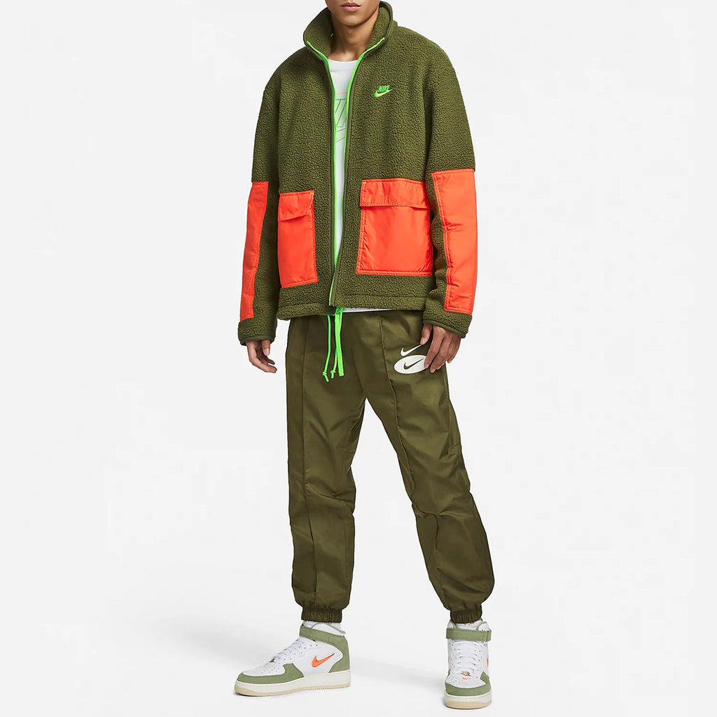 Men's New Season Sherpa Fleece Sport Jacket - Thermal Full-Zip Hooded Coat - DV8183-326 - Rough Green