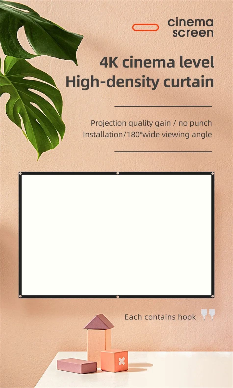 16:9 HD Display Projector Curtain Various Sizes Projection Screen 4K High Quality for Home Office Household Bedroom Accessories