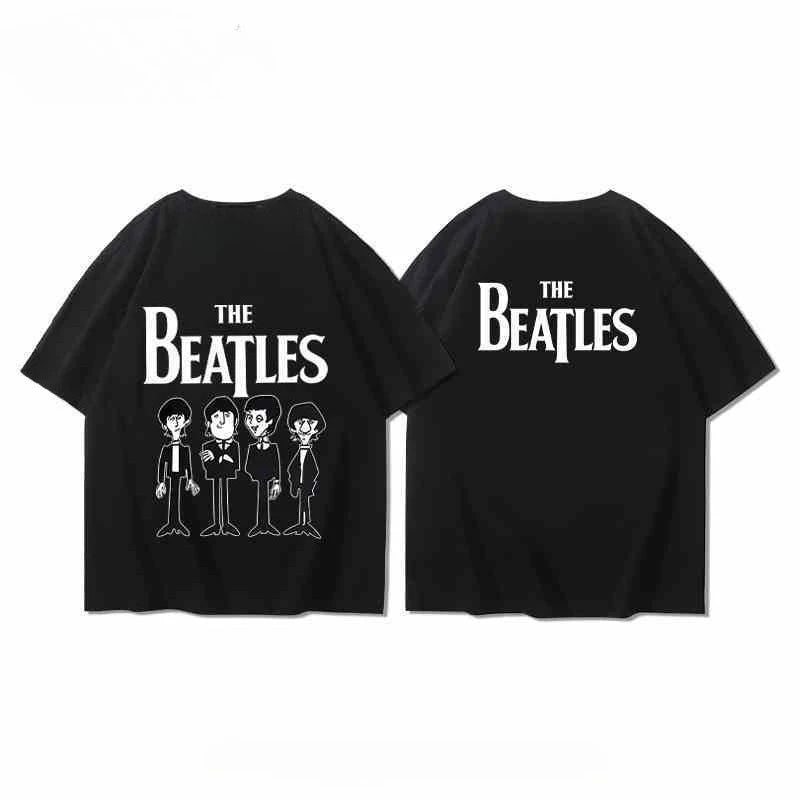 The Beatles T-shirts for Men and Women in Summer, Pure Cotton, European and American Rock, Loose and Casual, Half-sleeved Trend