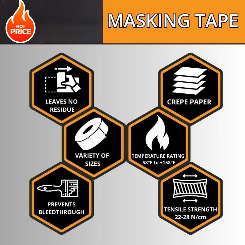 3-Pack Masking Tape 2in x 55yd | General Purpose Multi-Surface Tape for Painting & Craft