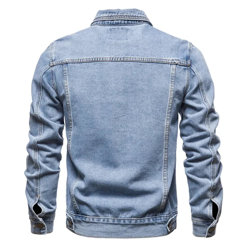 New Autumn Men Casual Workwear Denim Jacket Loose Fit Solid