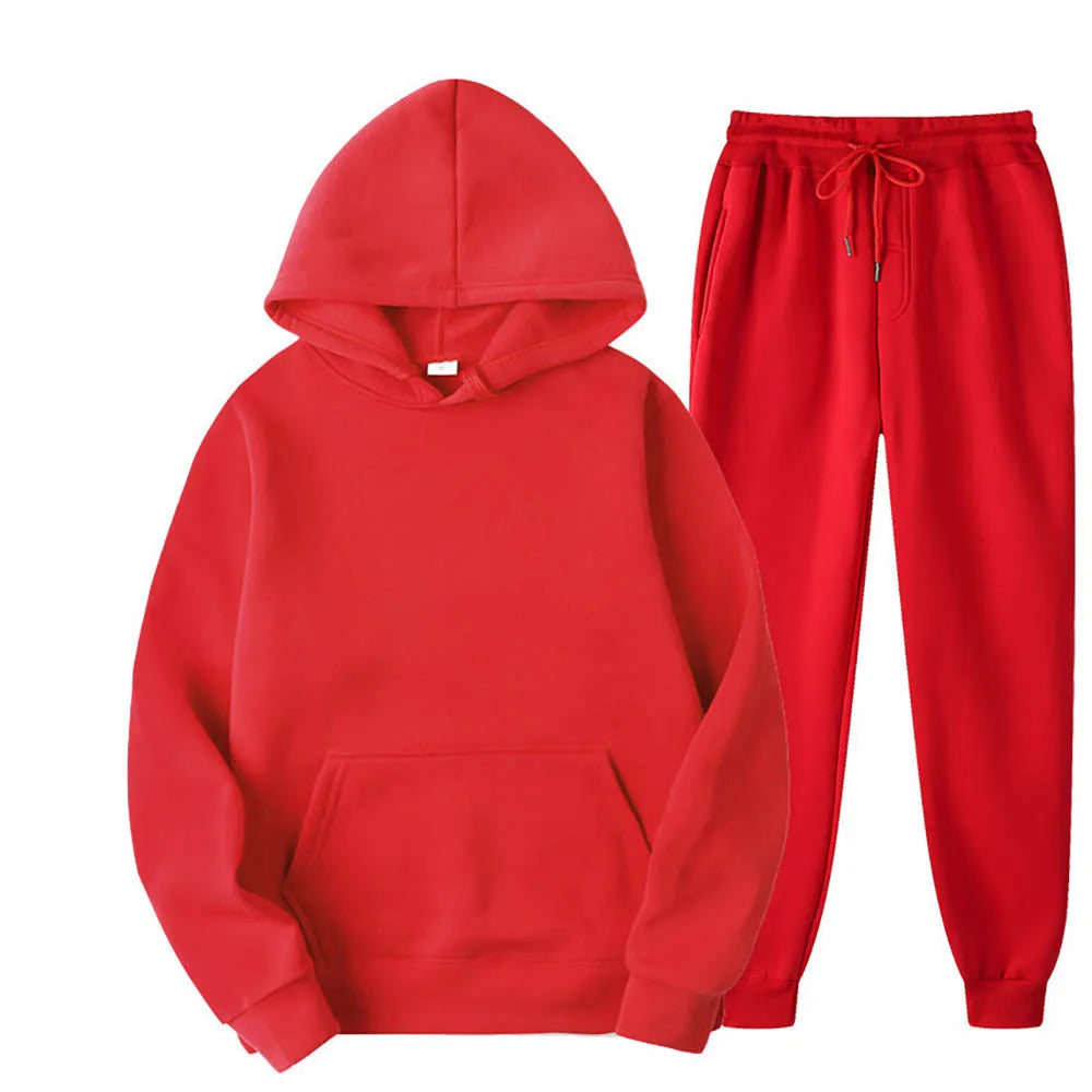 Unisex 2-Piece Tracksuit Hooded Sweatshirt and Pants Sportswear