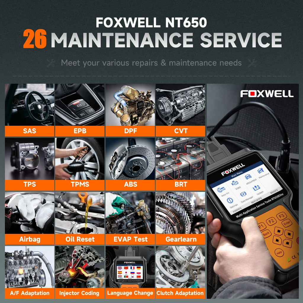 FOXWELL NT650 Elite OBD2 Automotive Scanner SAS A/F OIL EPB BRT TPS 26+ Reset Professional Auto Car Diagnostic Tool OBD2 Scanner - trendingshoping.com