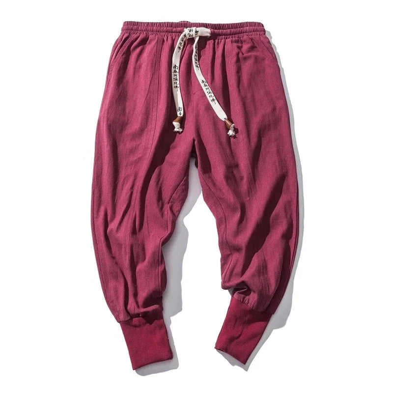 Men’s Cotton Linen Harem Pants - Baggy Drop-Crotch Streetwear Joggers