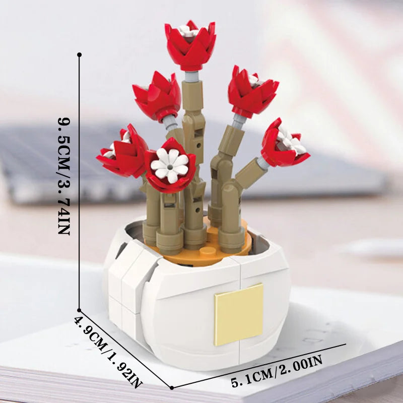 Bouquet Moc Block Flower Succulents Bonsai Potted Building Blocks Romantic Kit Assembly Bricks Toys For Kids Girl Christmas Gift - trendingshoping.com