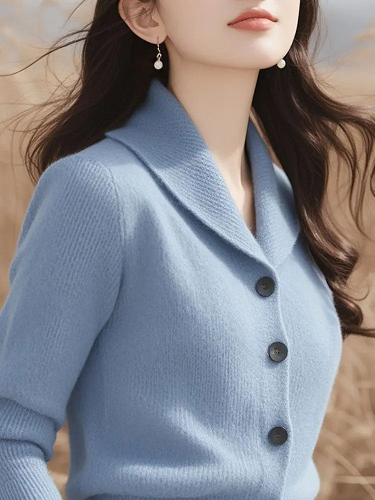 2025 Fashion Minimalist Women's Jacket – Long Sleeve Knitted Autumn & Winter Cardigan, Loose Fitting Sweater Blazer