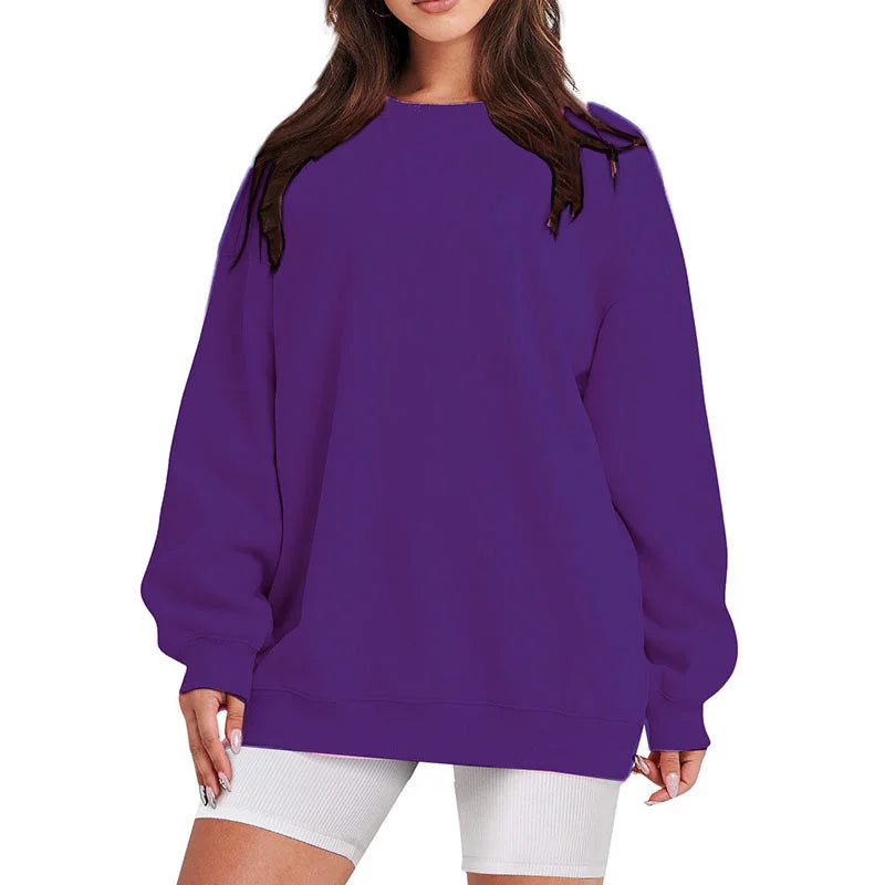 Women's Round Neck Pullover Sweatshirt - Loose Fit Long Sleeve Sports Casual Top for Spring/Autumn