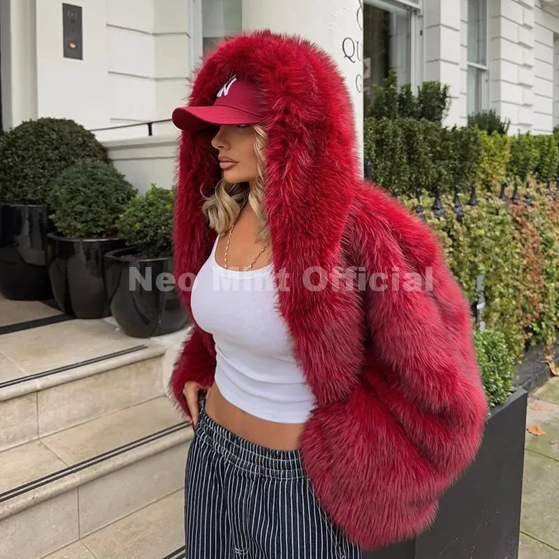 Women’s Hooded Faux Fur Coat Winter Autumn Oversized Shaggy Jacket