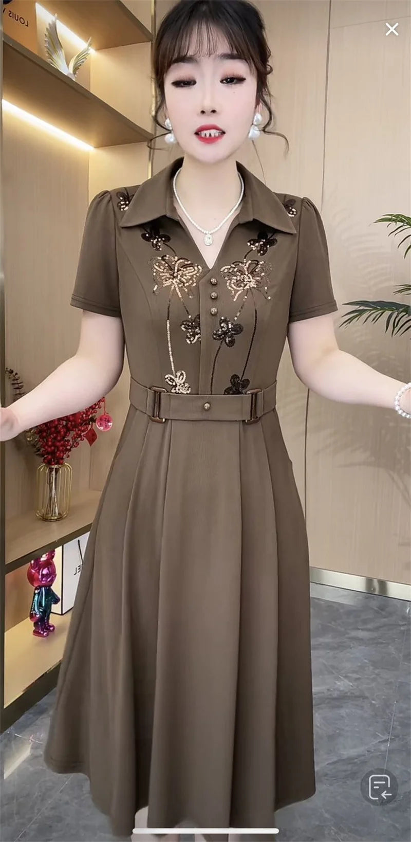 Women Western Style Dress Summer Spring New Fashion High-end Sequin Long Dresses Middle Aged Mother Elegant Slim Vestidos Mujer
