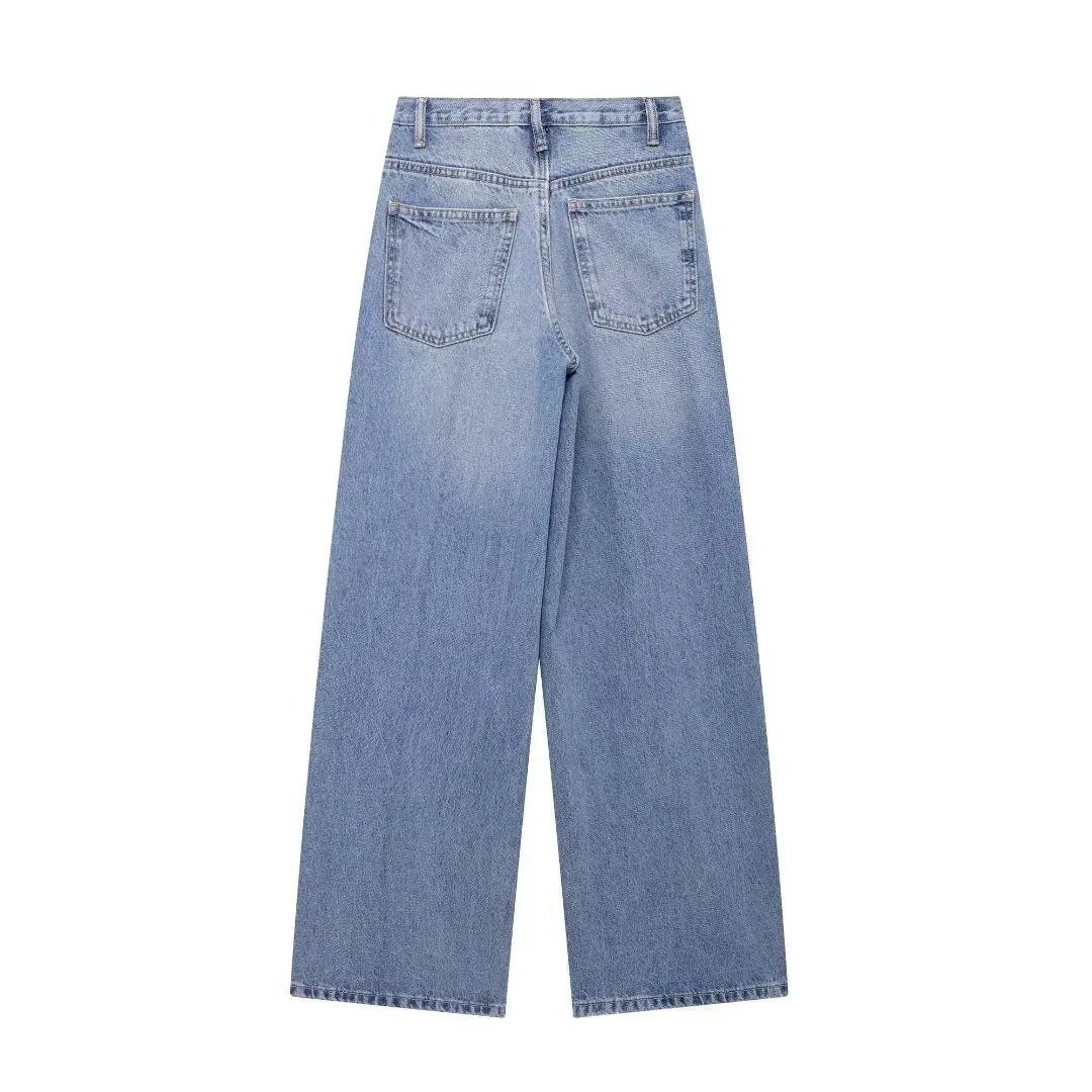 Jeans For Woman New Fashion Asymmetric Design High Waist Wide Leg Trousers Casual Women's Straight Leg Jeans - trendingshoping.com