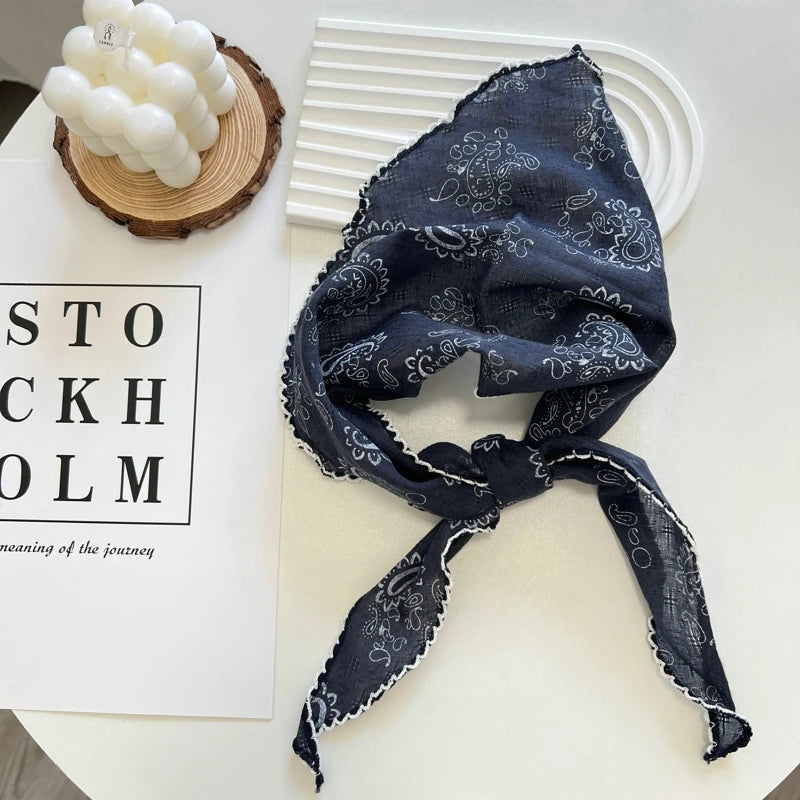 Summer Print Flower Neck Scarf Shawl Triangle Hair Head Wrap Headband Handkerchief Hair Ties Bandanas Hair Ribbon For Women