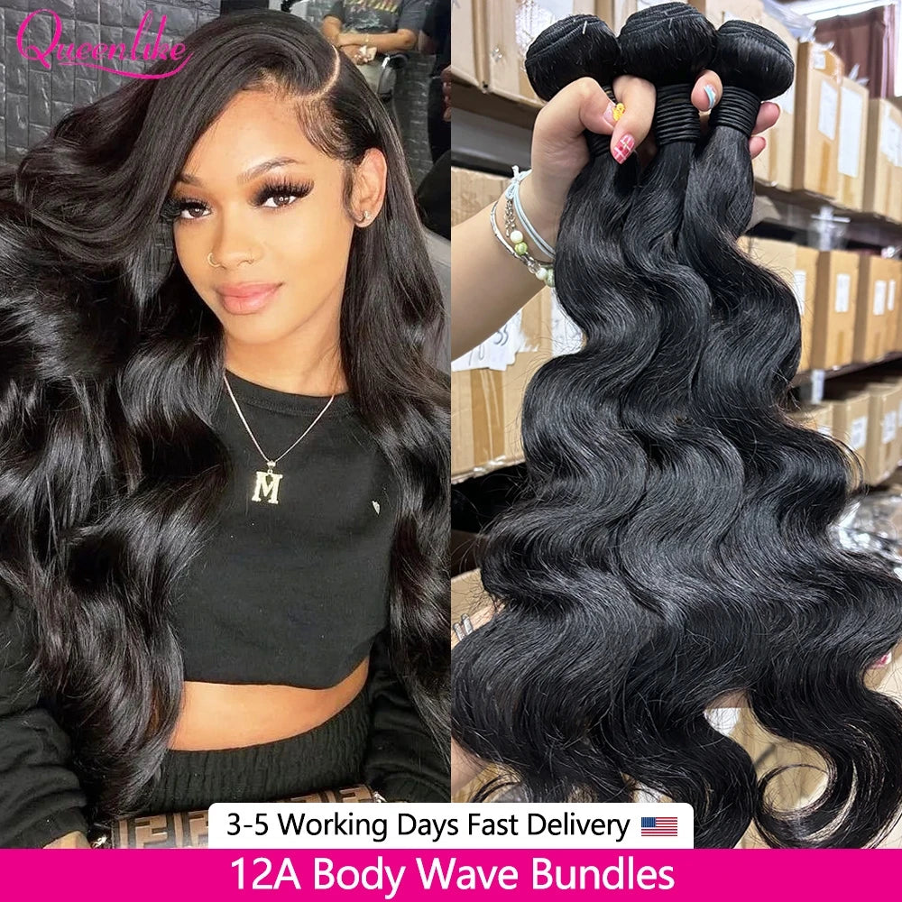 Queenlike 24 24 24 Inch Body Wave Bundles Human Hair 12A Brazilian Raw Hair Weave Bundles 1/3 PCS Human Hair Bundles Extensions - trendingshoping.com