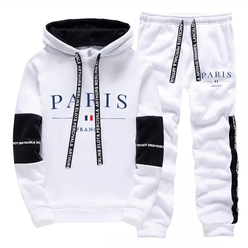 Men Hooded Sweatshirt and Sweatpants Set Casual Sportswear