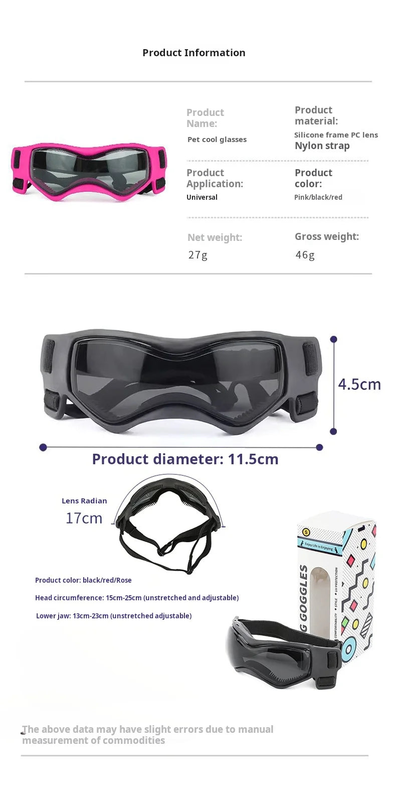 Dog and Cat Goggles UV Protection Adjustable Strap
