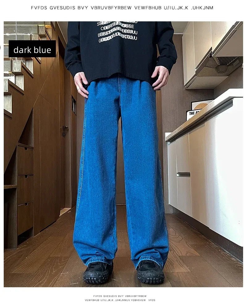 Mens Black Gray Loose Straight Wide Leg Jeans Casual Pantslue