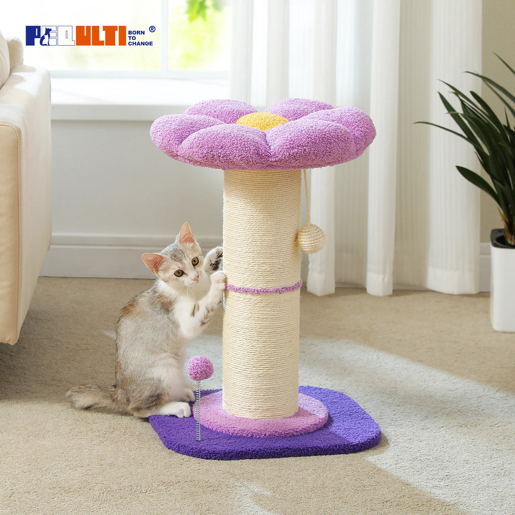 Flower Cat Scratching Post Small Cat Tree Tower Cat Scratcher for Indoor Cats with Super Thick Scratching Post Removable Cat Bed - trendingshoping.com