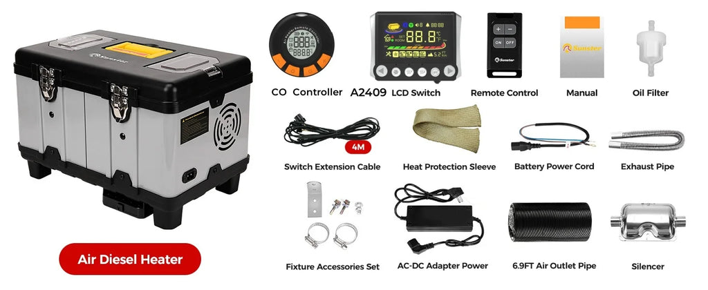 Sunster TB10pro 8KW Portable Diesel Air heater 12V/24V/220V w/Bluetooth APP/Ventiation mode/CO monitoring For Car Home Camper RV - trendingshoping.com
