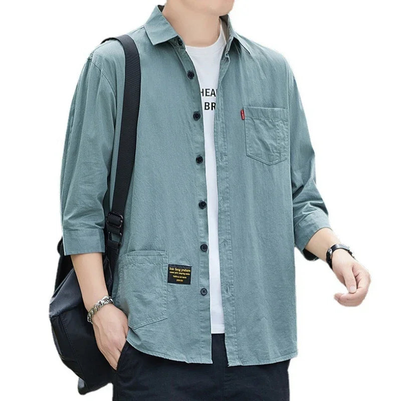Men’s Solid Color Short Sleeve Casual Shirt