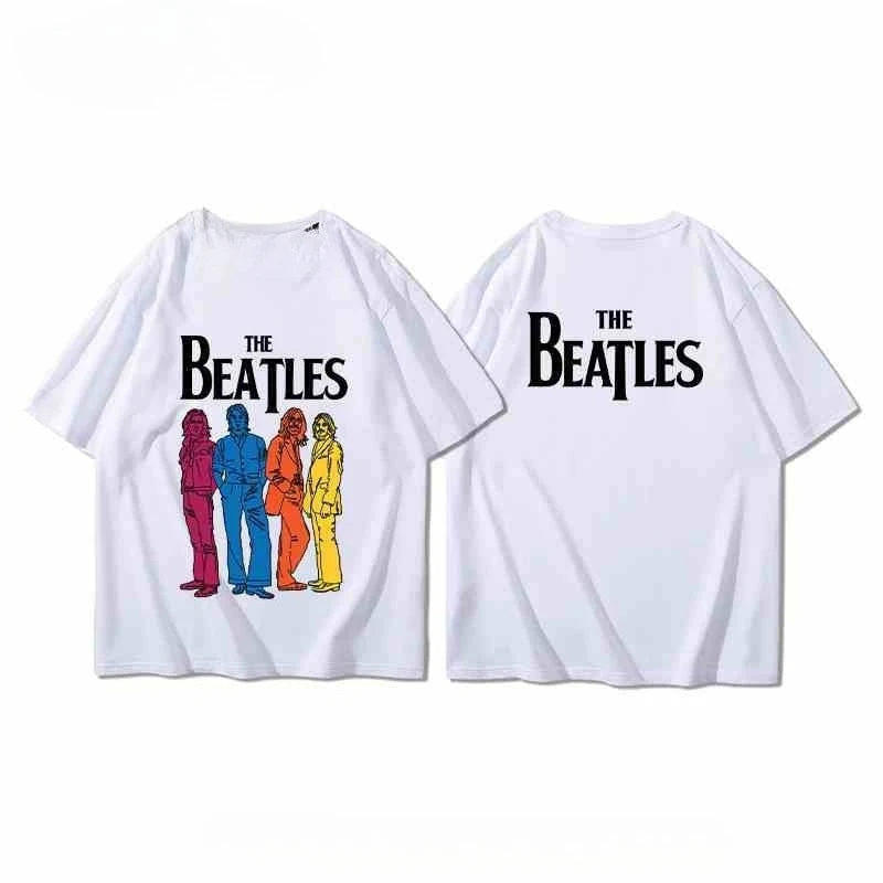 The Beatles T-shirts for Men and Women in Summer, Pure Cotton, European and American Rock, Loose and Casual, Half-sleeved Trend