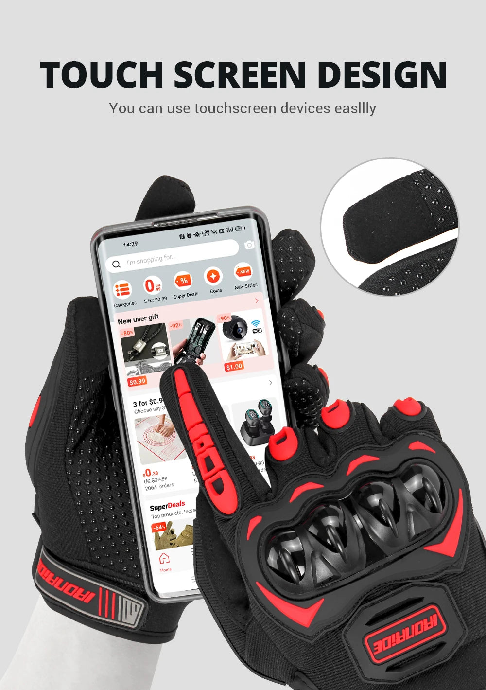 Motorcycle Riding Gloves Full Finger Touch Screen Waterproof Summer Gloves