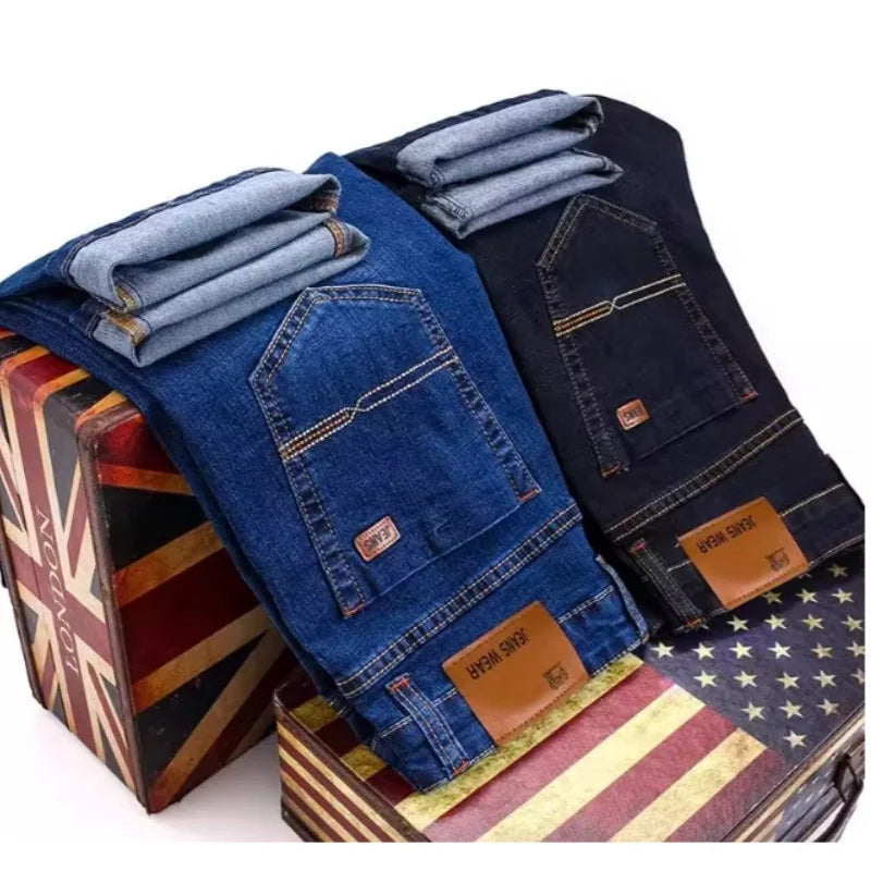 Mens Jeans Casual Straight Stretch Fashion Classic Blue Black Work Denim