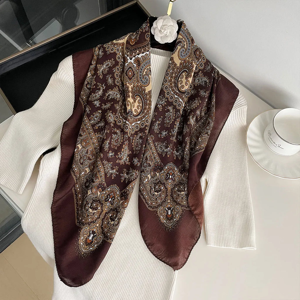 Women’s Square Scarf 70×70cm – Paisley Print Cotton Texture Shawl Headband & Neck Bandana