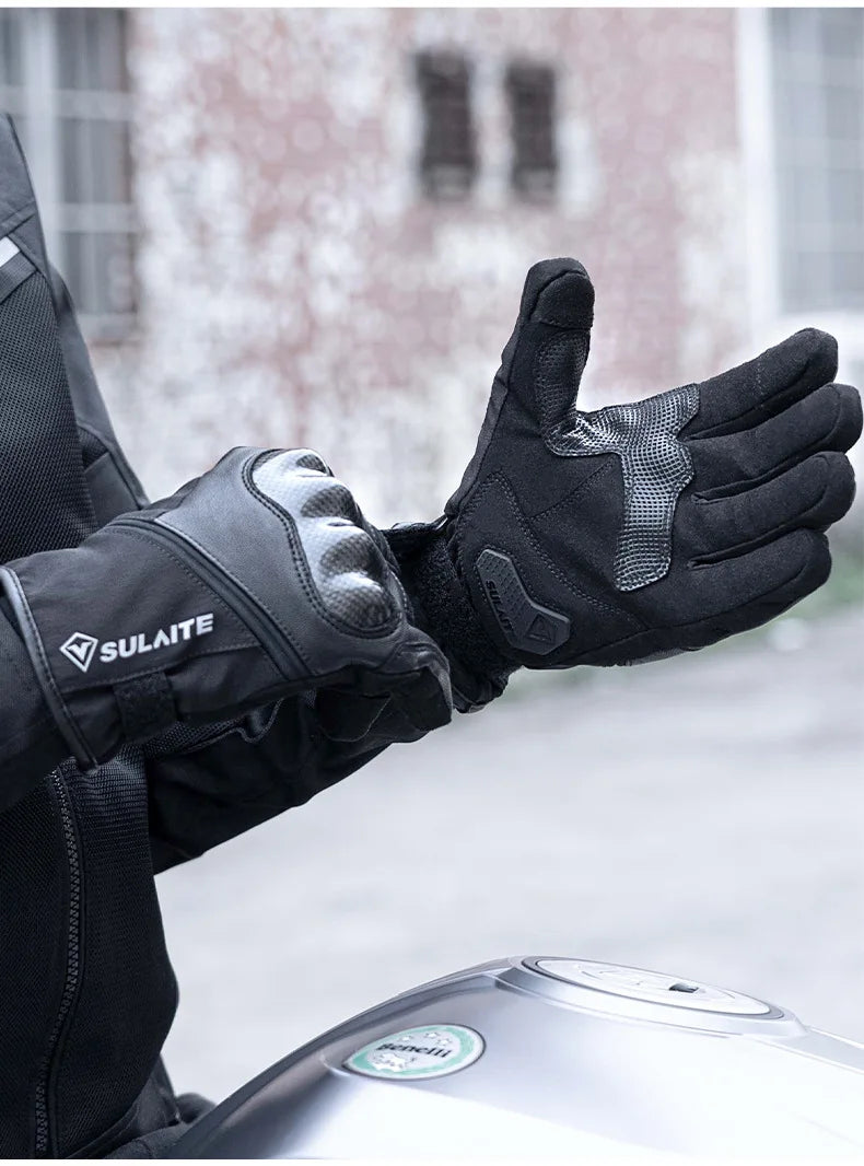 Waterproof Winter Motorcycle Gloves Genuine Goatskin Leather Warm Touch Screen