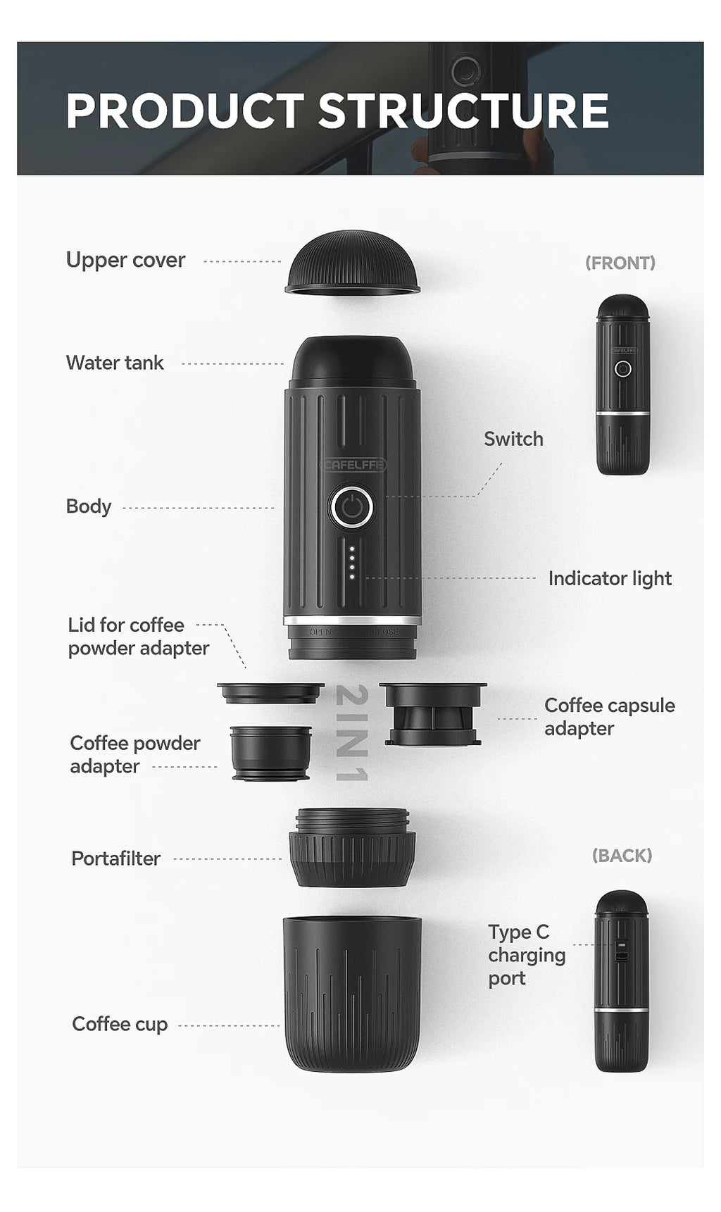 Cafelffe Outdoor Combination Wireless Electric portable espresso machine, Coffee Gift Giving Camping hiking Travel bag cafetera